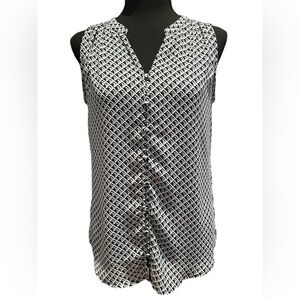 Eliane Rose Black White Geometric Button Front Sleeveless Blouse Size XS